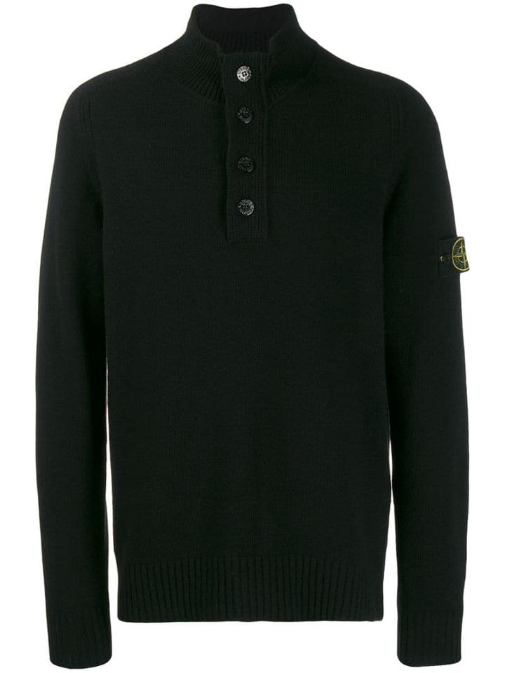 Stone Island Button-up Turtleneck Sweater - Black