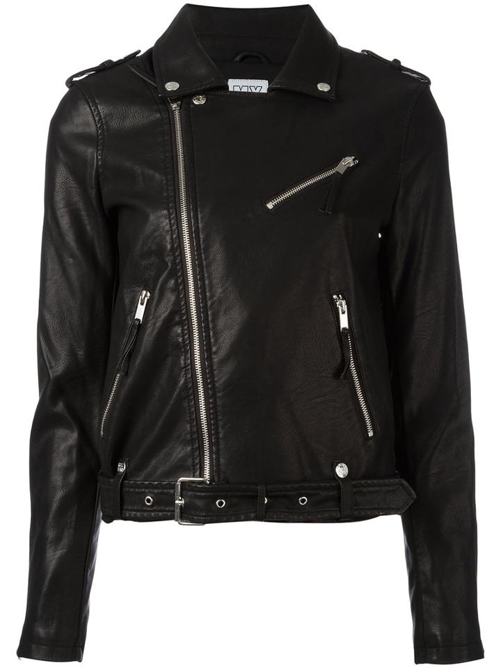 Twin-set Zip Up Biker Jacket, Women's, Size: Large, Black, Viscose/cotton/synthetic Resin/polyester