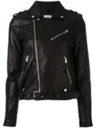 Twin-set Zip Up Biker Jacket, Women's, Size: Large, Black, Viscose/cotton/synthetic Resin/polyester