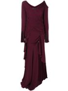 Versace Asymmetric Ruched Cold Shoulder Dress - Pink & Purple