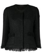 Tagliatore Fringe Tweed Jacket - Black