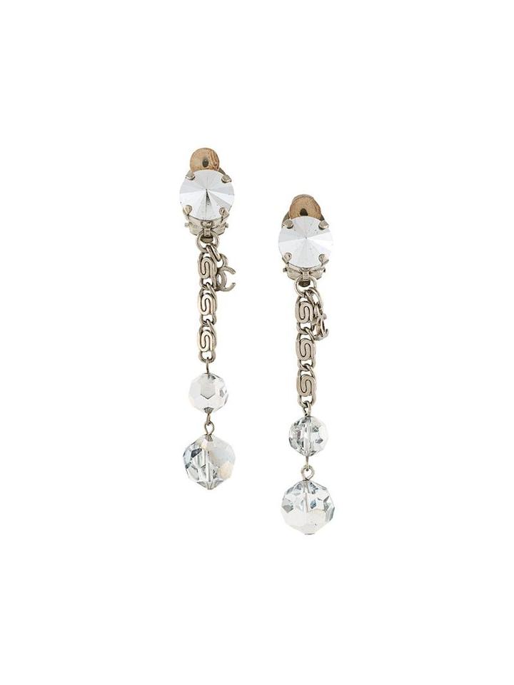 Chanel Vintage Beaded Pendant Clip On Earrings, Women's, Metallic