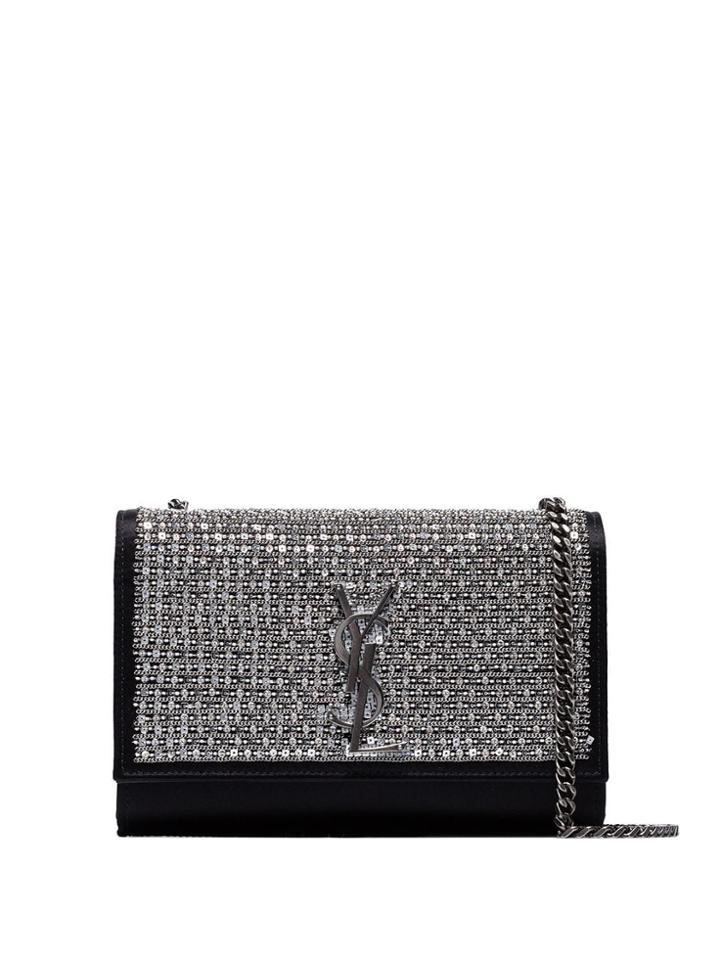 Saint Laurent Kate Sequin Embellished Shoulder Bag - Silver