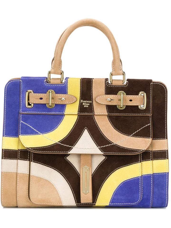Fontana Colour Block Tote - Brown