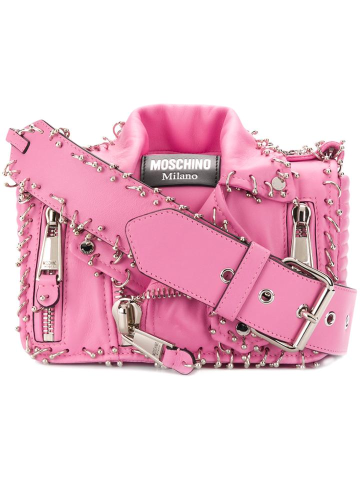 Moschino Biker Jacket Piercing Shoulder Bag - Pink & Purple