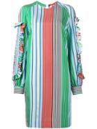 Msgm Ruffled Trim Striped Dress, Women's, Size: 44, Green, Cotton/viscose