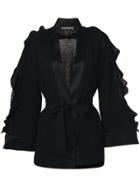 Alberta Ferretti Frill Belted Knitted Coat - Black