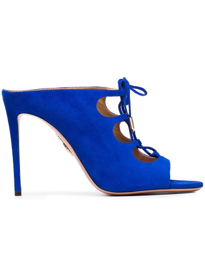 Aquazzura Blue Suede Flirt 105 Sandals