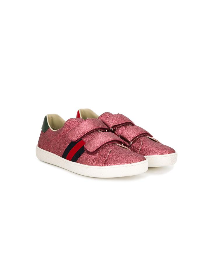 Gucci Kids Glitter Web Low Top Sneakers - Pink & Purple