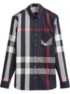 Burberry Button-down Collar Check Stretch Cotton Blend Shirt - Black