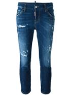 Dsquared2 Cool Girl Cropped Jeans, Size: 40, Blue, Cotton/spandex/elastane/calf Leather