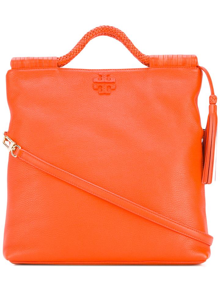 Tory Burch - Tassel Detail Flat Tote - Women - Cotton/leather - One Size, Yellow/orange, Cotton/leather