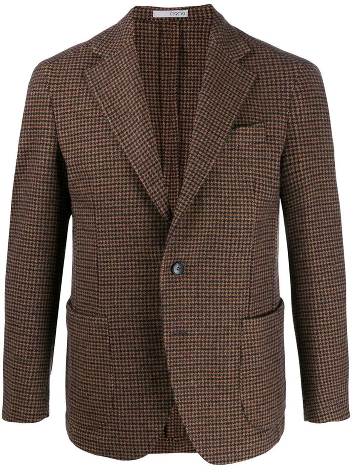 0909 Single-breasted Houndstooth Blazer - Brown