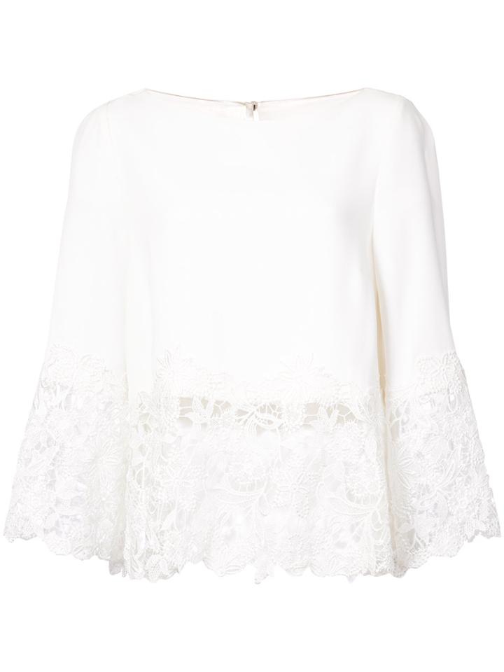Monique Lhuillier Lace Detail 3/4 Sleeve Shirt - White