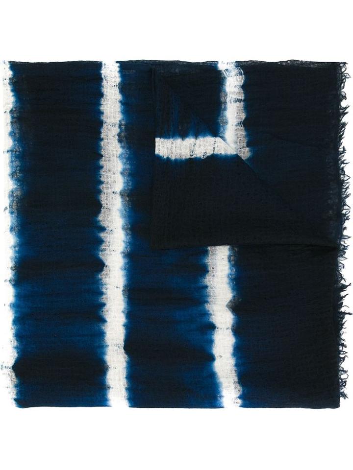 Suzusan Handmade Tie Dye Raw Edge Scarf, Women's, Blue, Cashmere