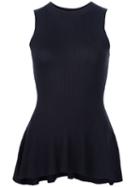 Derek Lam Knitted Peplum Blouse, Women's, Size: Large, Black, Silk/cashmere