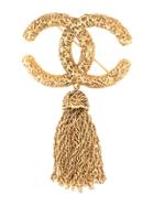 Chanel Vintage Cc Logos Fringe Motif Brooch Pin Corsage - Gold
