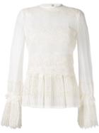 Ermanno Scervino - Lace Appliqué Sheer Blouse - Women - Silk - 40, Nude/neutrals, Silk