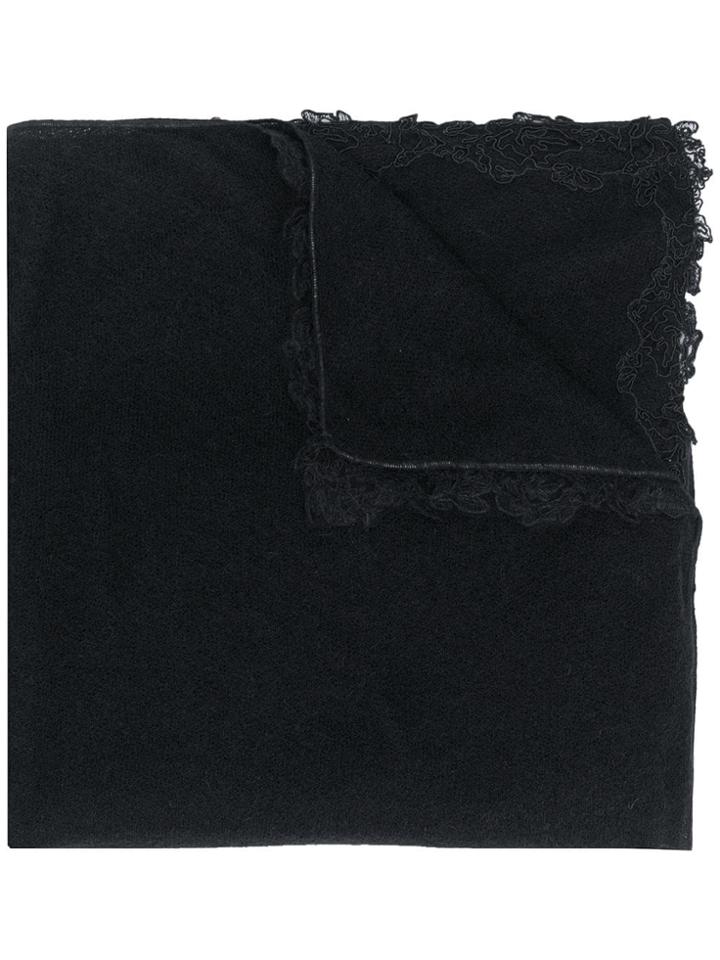 Ermanno Scervino Floral Lace Trimmed Scarf - Black