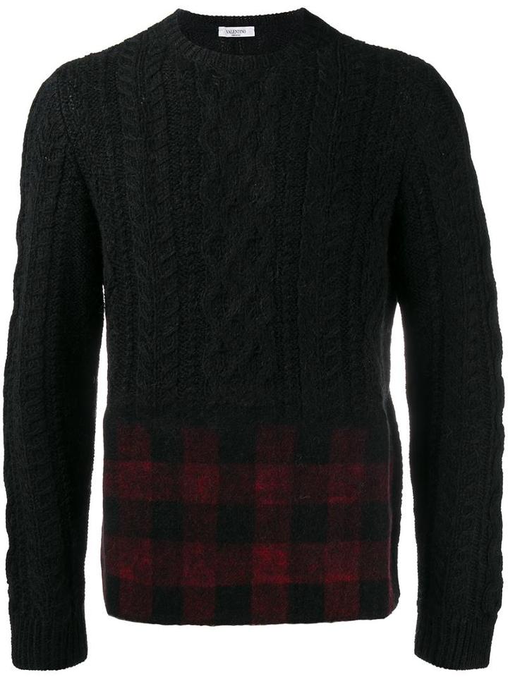 Valentino Cable Knit And Tartan Jumper, Men's, Size: Medium, Black, Wool/alpaca