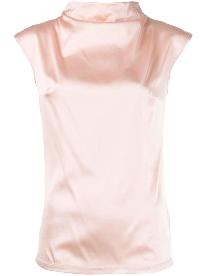 Styland High Neck Satin Top - Pink
