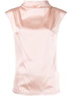 Styland High Neck Satin Top - Pink
