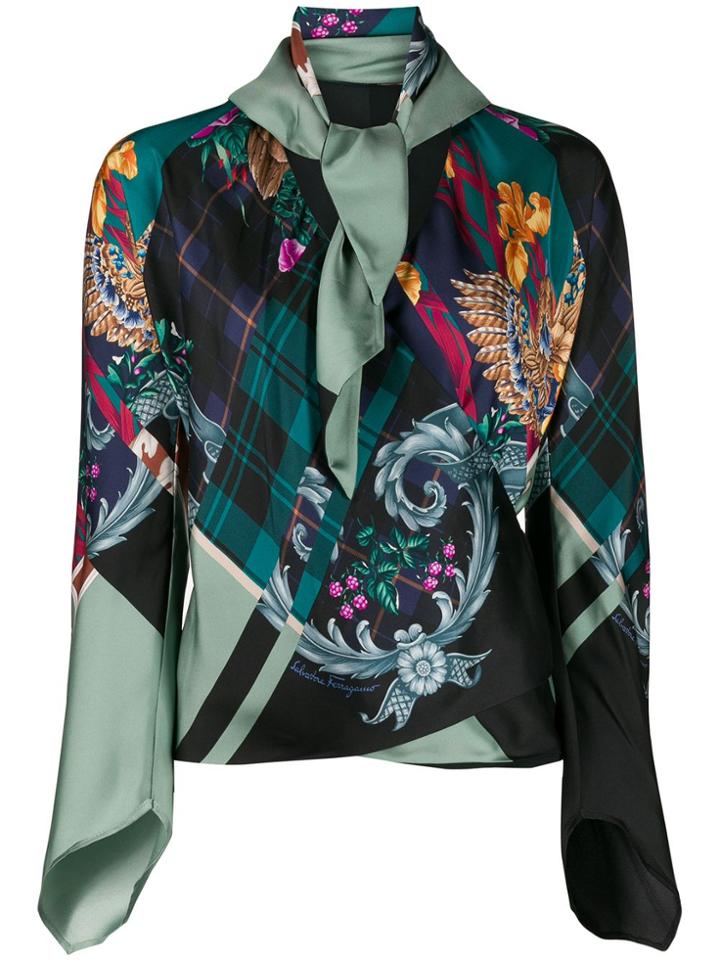 Salvatore Ferragamo Silk Susanne Wrap Blouse - Green