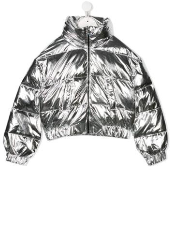 Chiara Ferragni Kids Metallic Puffer Jacket - Silver