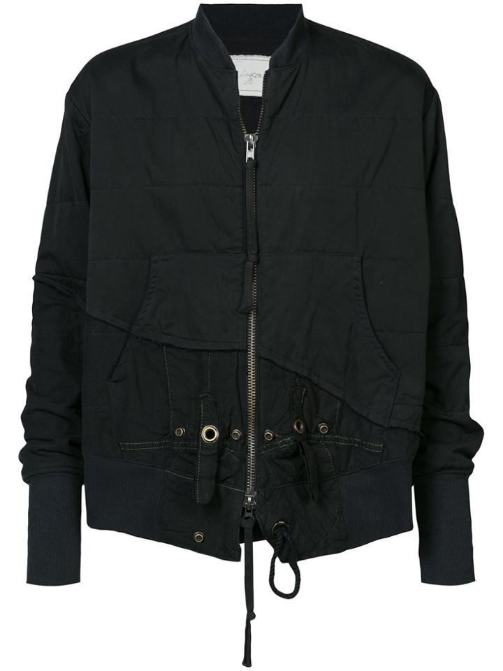 Greg Lauren Asymmetric Popper Detail Bomber Jacket - Black