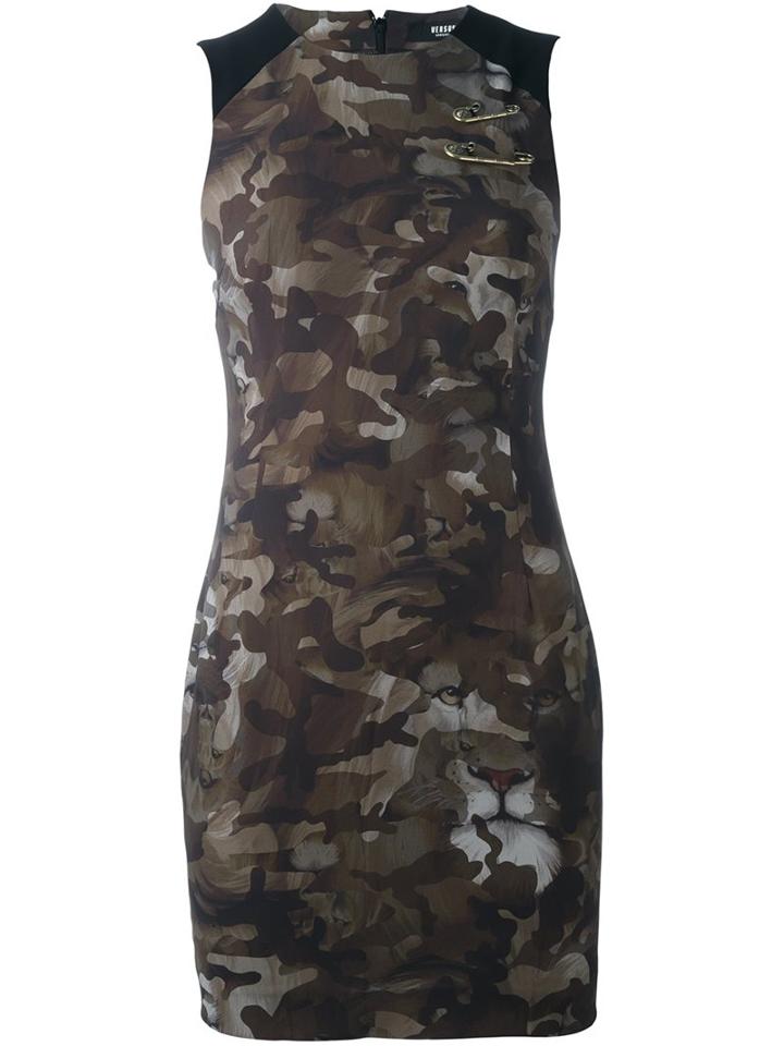 Versus Camouflage Print Fitted Dress, Women's, Size: 40, Black, Polyester/polyamide/spandex/elastane/acetate
