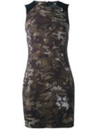 Versus Camouflage Print Fitted Dress, Women's, Size: 40, Black, Polyester/polyamide/spandex/elastane/acetate