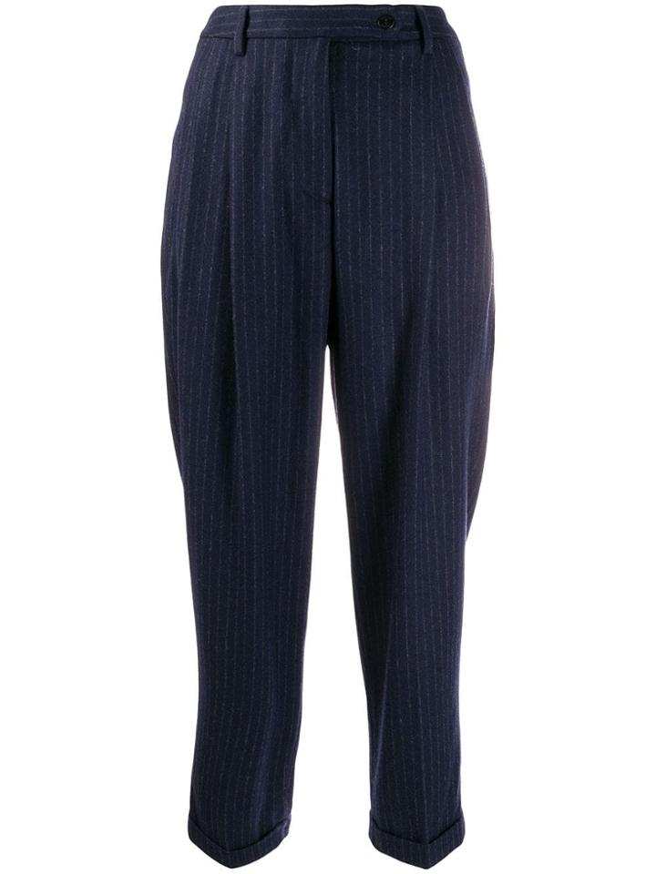 Brag-wette Pinstripe Tapered Trousers - Blue
