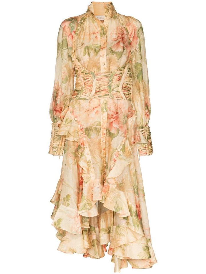 Zimmermann Antique Peony Print Corset Dress - Neutrals