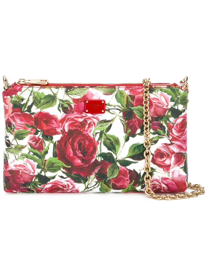 Dolce & Gabbana Floral Printed Clutch, Women's, Green, Cotton/polyester/polyurethane