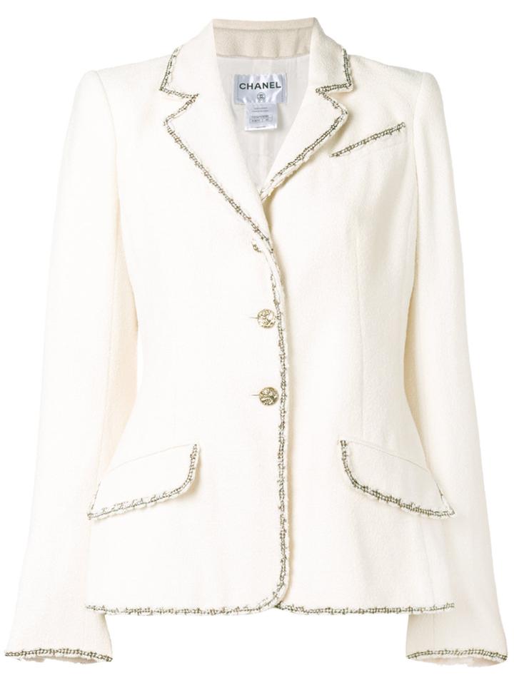 Chanel Vintage Contrast-trim Fitted Blazer - White