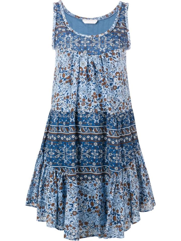 See By Chloé Sleeveless Floral Print Dress, Women's, Size: 34, Blue, Cotton