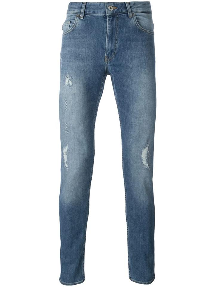 Love Moschino Distressed Skinny Jeans, Men's, Size: 34, Blue, Cotton/spandex/elastane