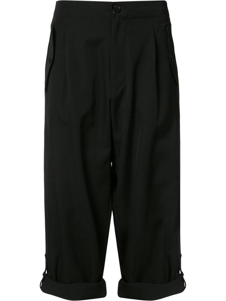 Yohji Yamamoto Folded Hem Cropped Trousers, Women's, Size: 1, Black, Acetate/wool