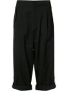 Yohji Yamamoto Folded Hem Cropped Trousers, Women's, Size: 1, Black, Acetate/wool