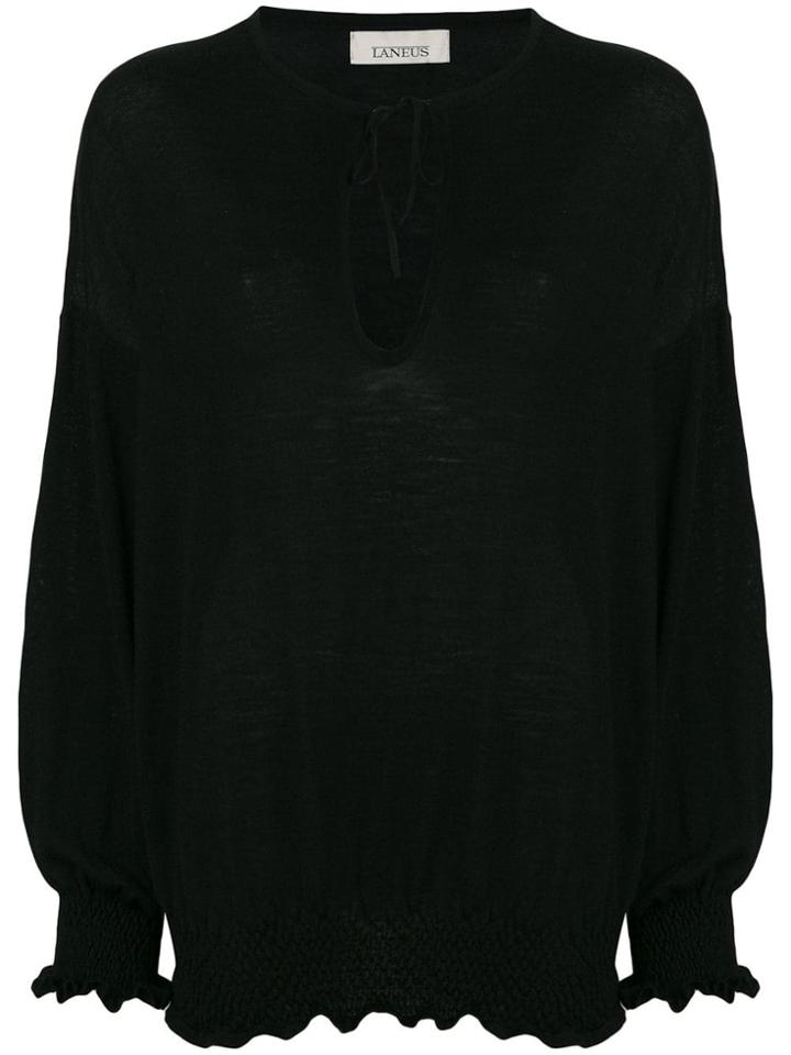 Laneus Elasticated Knitted Top - Black