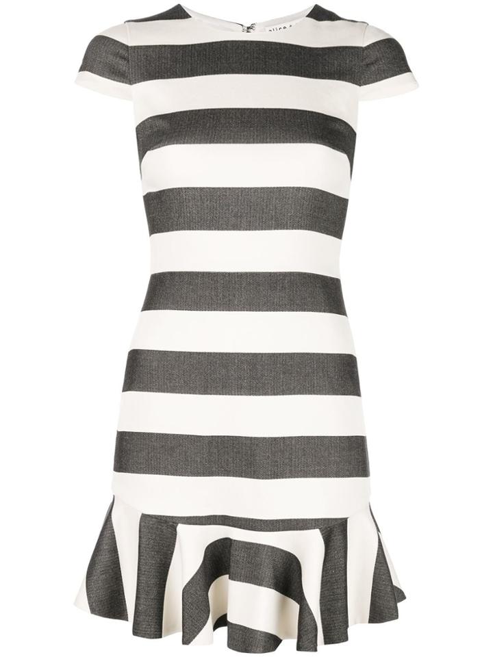 Alice+olivia Striped Ruffle-hem Dress - Black