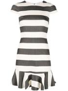 Alice+olivia Striped Ruffle-hem Dress - Black
