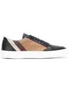 Burberry Check Detail Leather Sneakers - Black