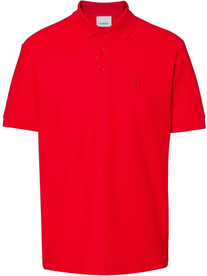 Burberry Monogram Motif Cotton Piqué Polo Shirt - Red