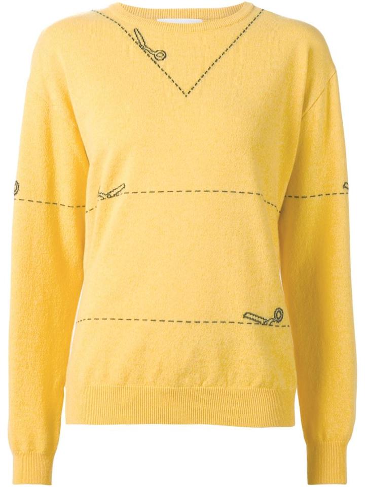 Moschino Cutting Scissors Intarsia Sweater, Women's, Size: Large, Yellow/orange, Cashmere
