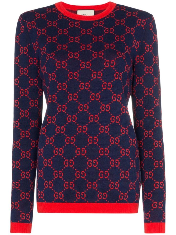Gucci Gg Motif Cotton Sweater - Blue