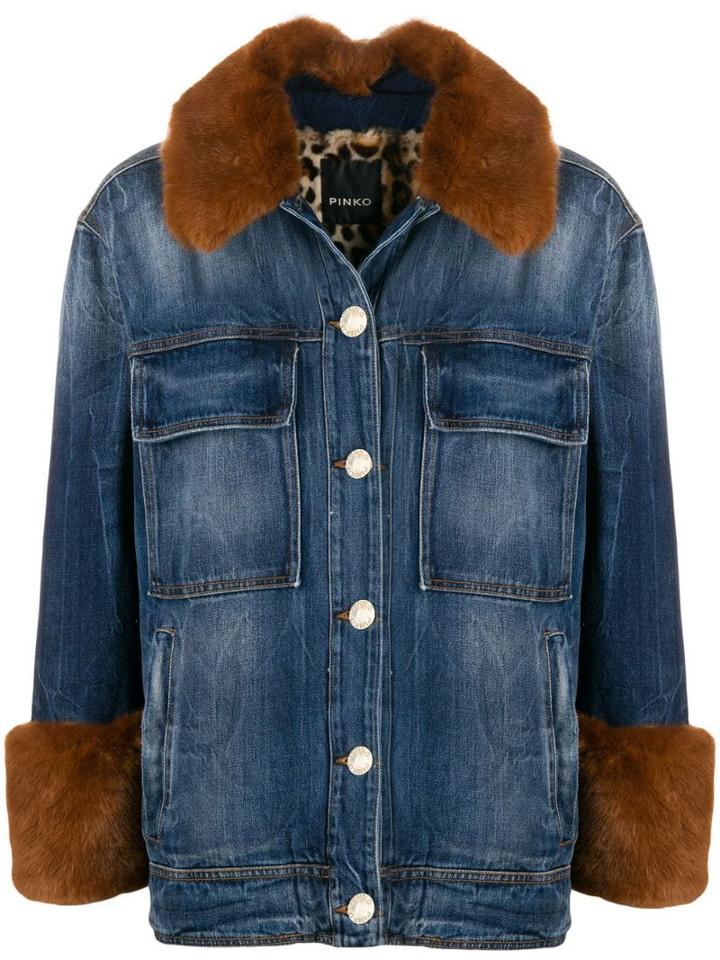 Pinko Faux-fur Trimmed Denim Jacket - Blue