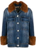 Pinko Faux-fur Trimmed Denim Jacket - Blue