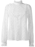 Vilshenko Lace Ruffle Neck Top, Women's, Size: 10, White, Cotton/nylon