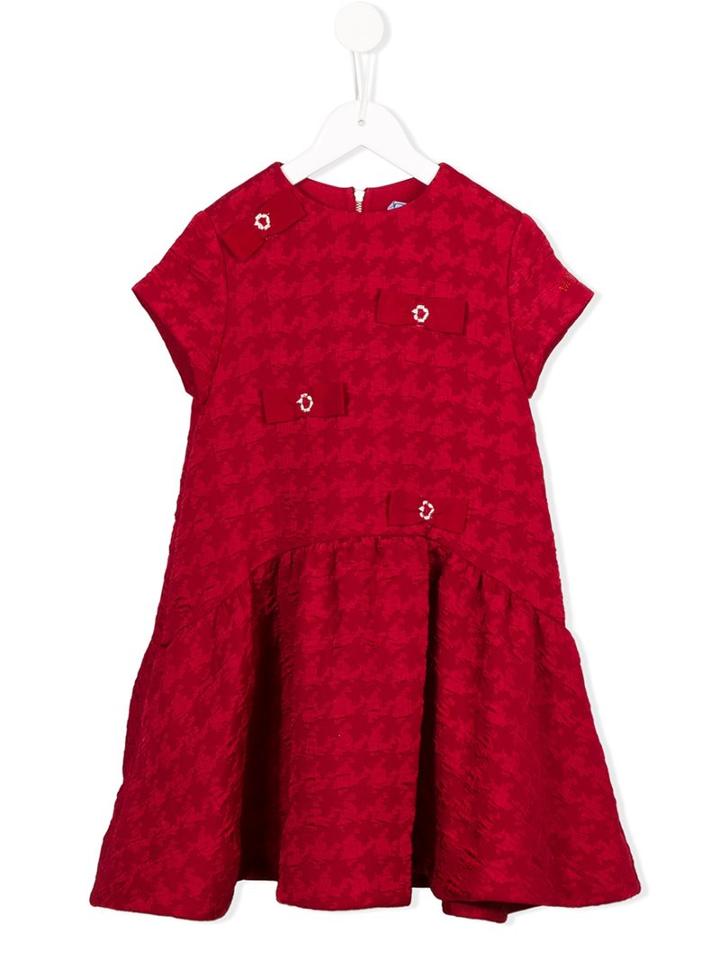 Mi Mi Sol Bow Herringbone Patterned Dress, Girl's, Size: 12 Yrs, Red